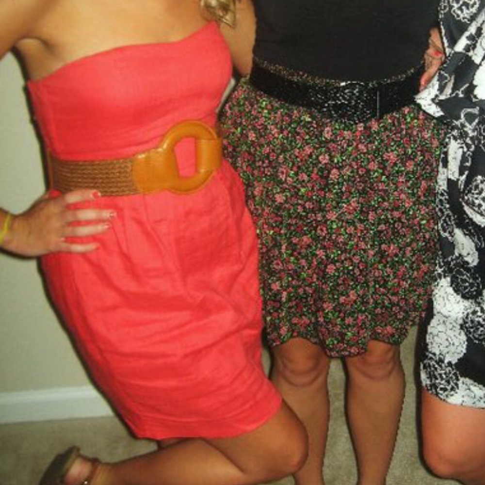 ✨ Salmon Pink Strapless Linen Dress